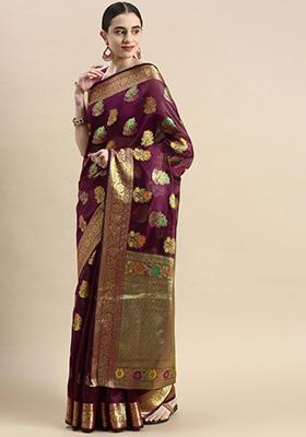 Purple Woven Organza Saree