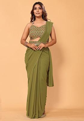 Green Embroidered Georgette Saree Set
