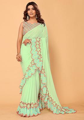 Green Embroidered Georgette Saree Set