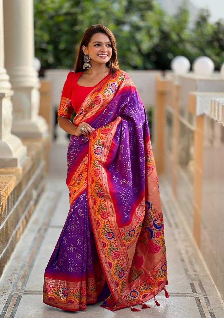 Purple Weaving Silk Saree Set