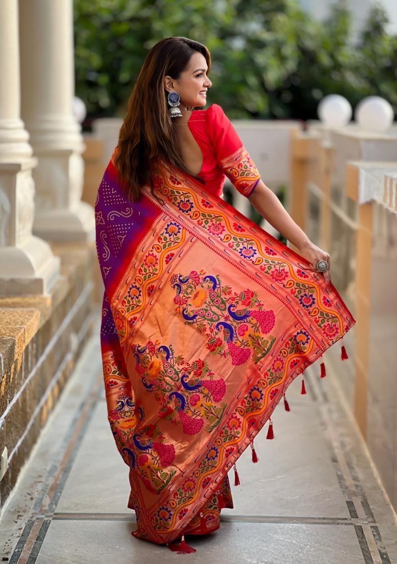 Purple Weaving Silk Saree Set