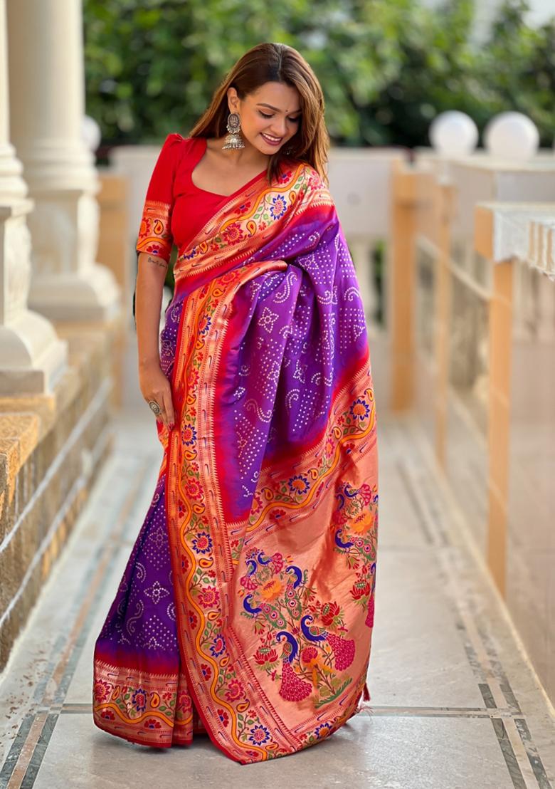 Purple Weaving Silk Saree Set