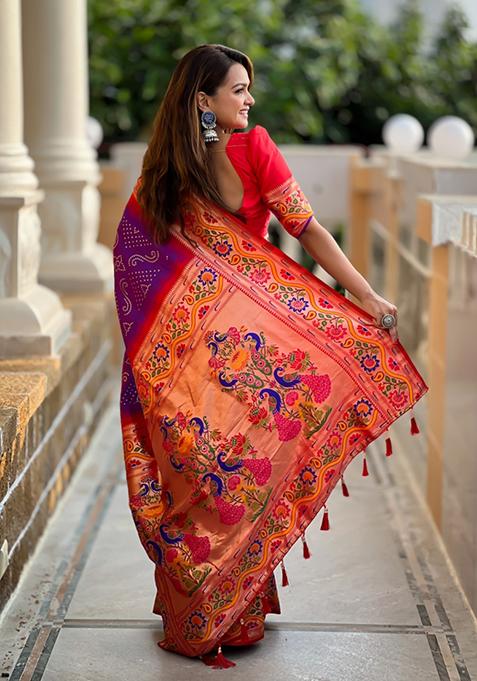 Purple Weaving Silk Saree Set