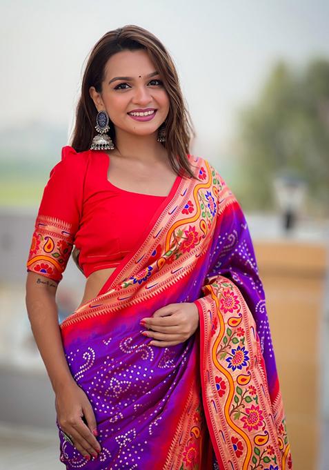 Purple Weaving Silk Saree Set