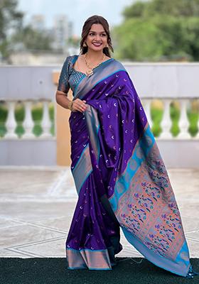 Blue Weaving Silk Saree Set