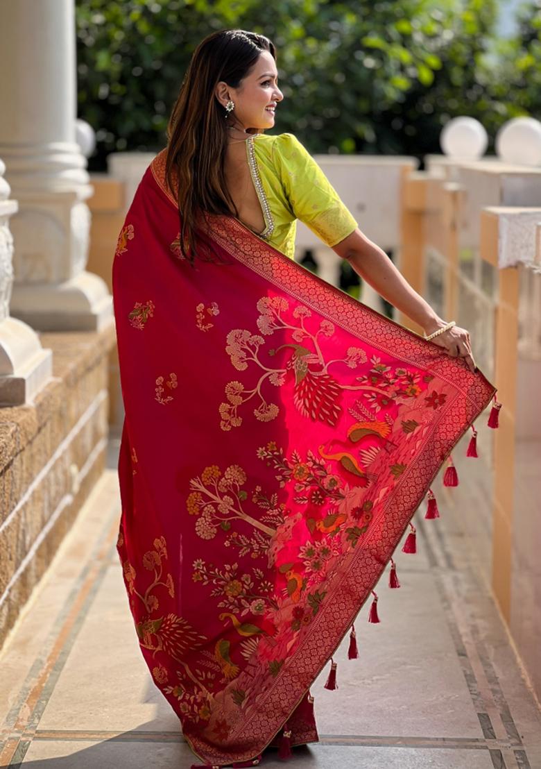Pink Weaving Silk Saree Set