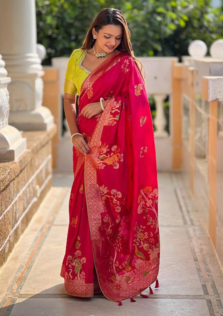 Pink Weaving Silk Saree Set