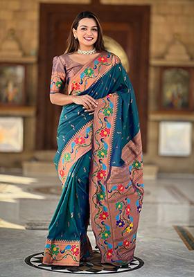 Green Weaving Silk Saree Set