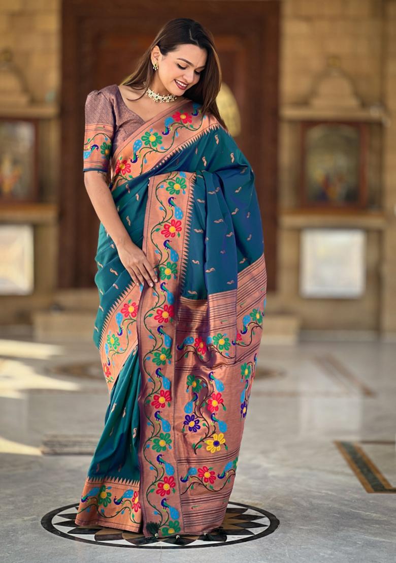 Green Weaving Silk Saree Set