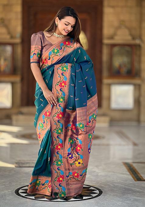 Green Weaving Silk Saree Set