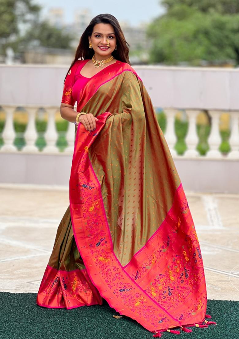 Rani Pink Weaving Silk Saree Set
