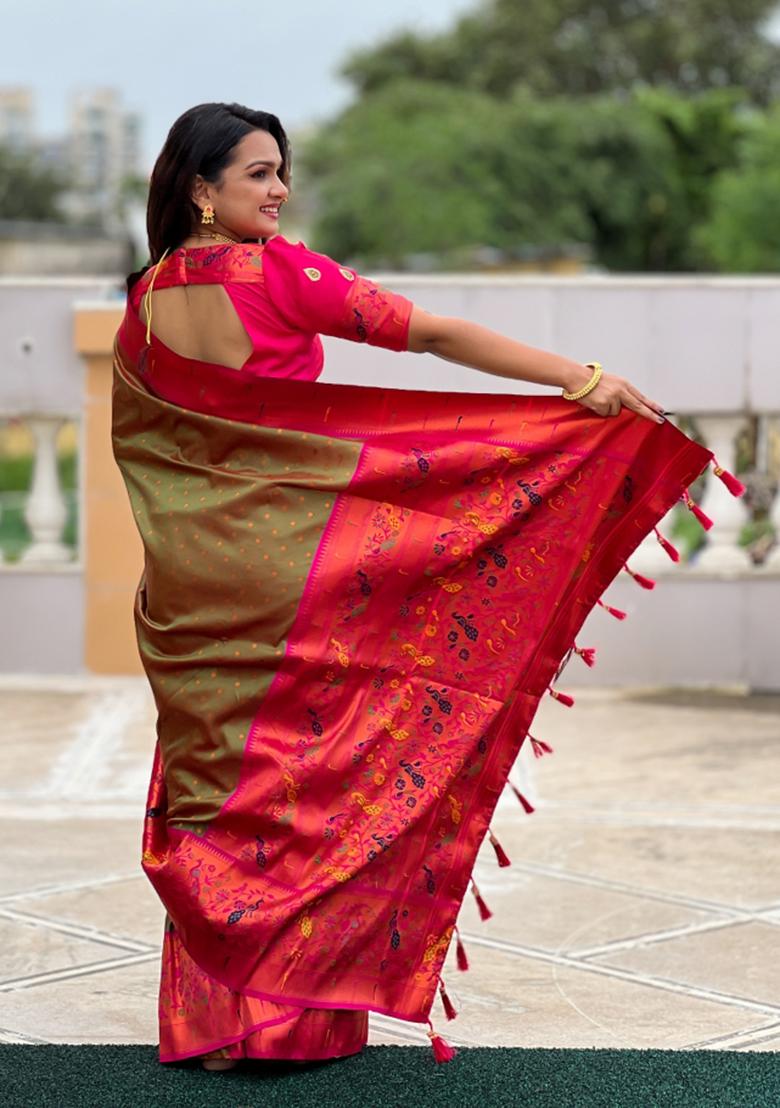 Rani Pink Weaving Silk Saree Set