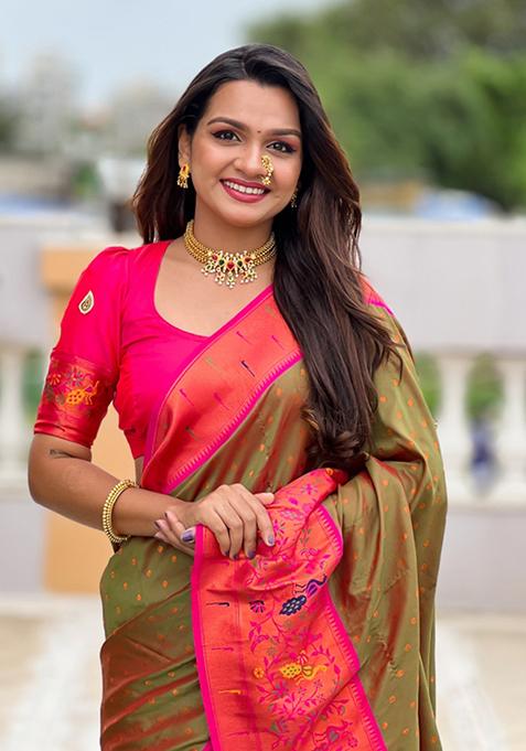 Rani Pink Weaving Silk Saree Set