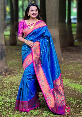 Sky Blue Weaving Silk Saree Set