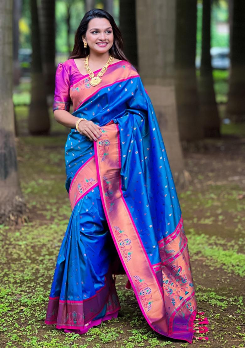 Sky Blue Weaving Silk Saree Set