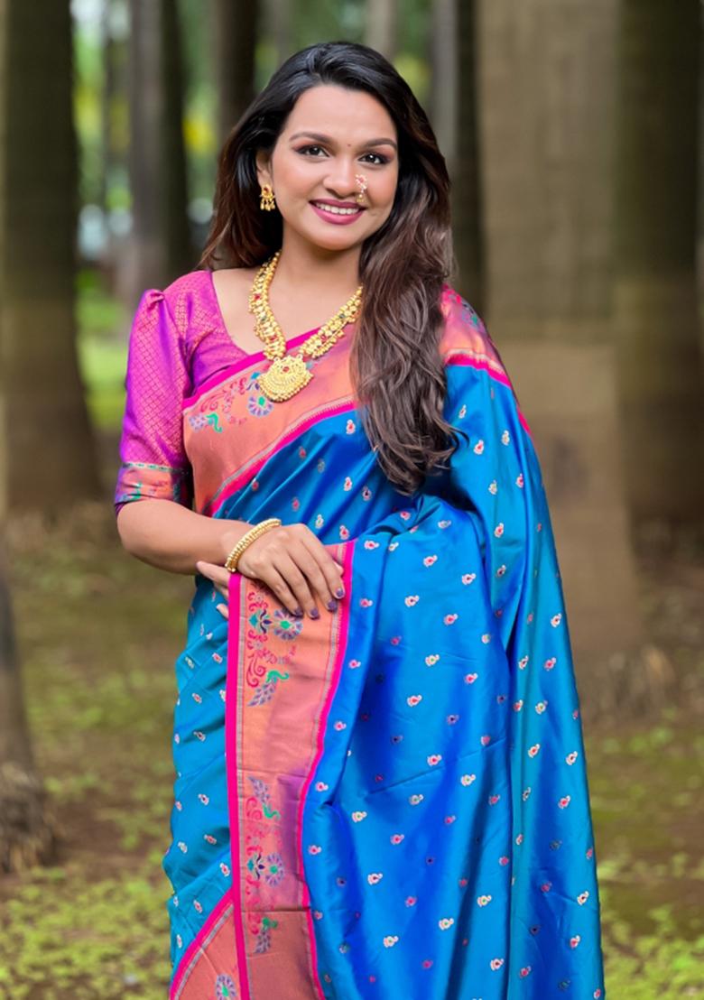 Sky Blue Weaving Silk Saree Set