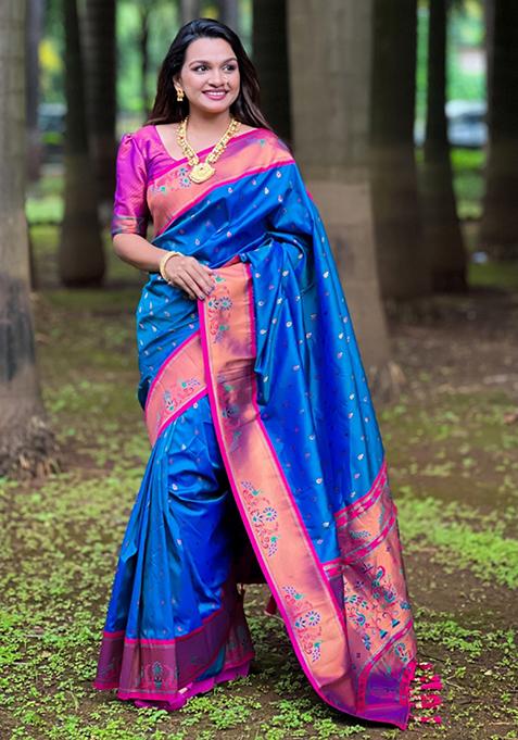 Sky Blue Weaving Silk Saree Set