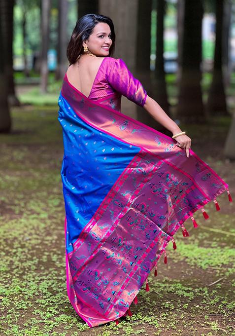 Sky Blue Weaving Silk Saree Set