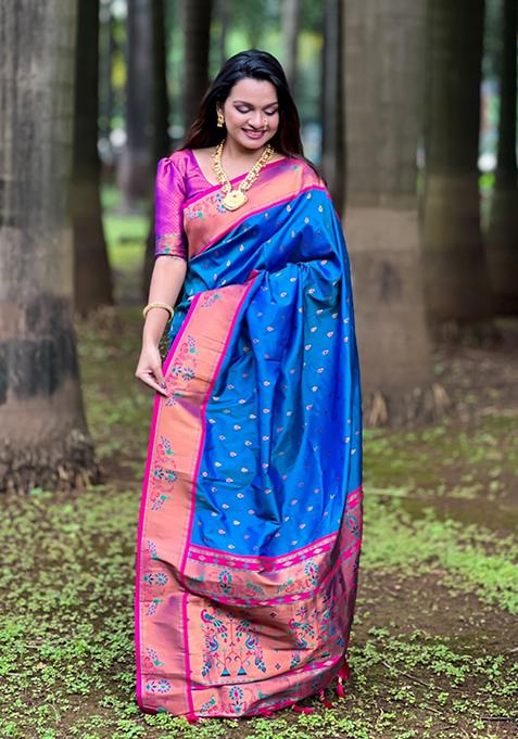 Sky Blue Weaving Silk Saree Set
