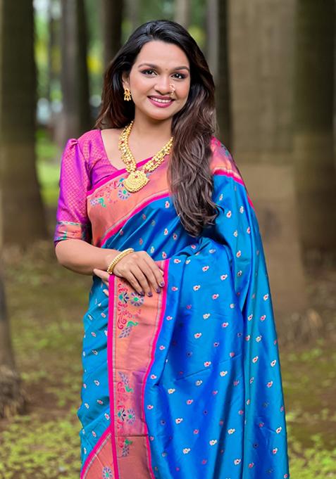 Sky Blue Weaving Silk Saree Set