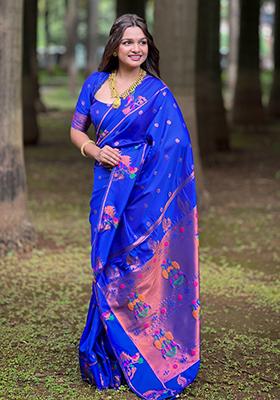 Blue Weaving Silk Saree Set