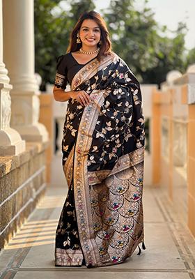 Black Weaving Silk Saree Set