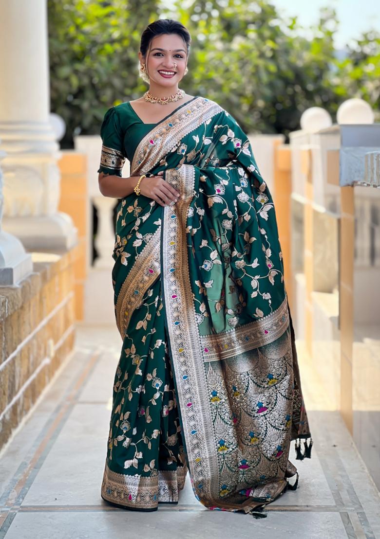 Bottle Green Weaving Silk Saree Set
