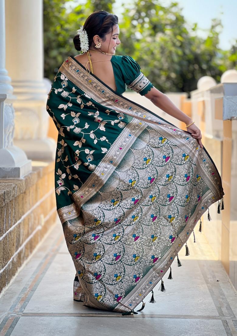 Bottle Green Weaving Silk Saree Set