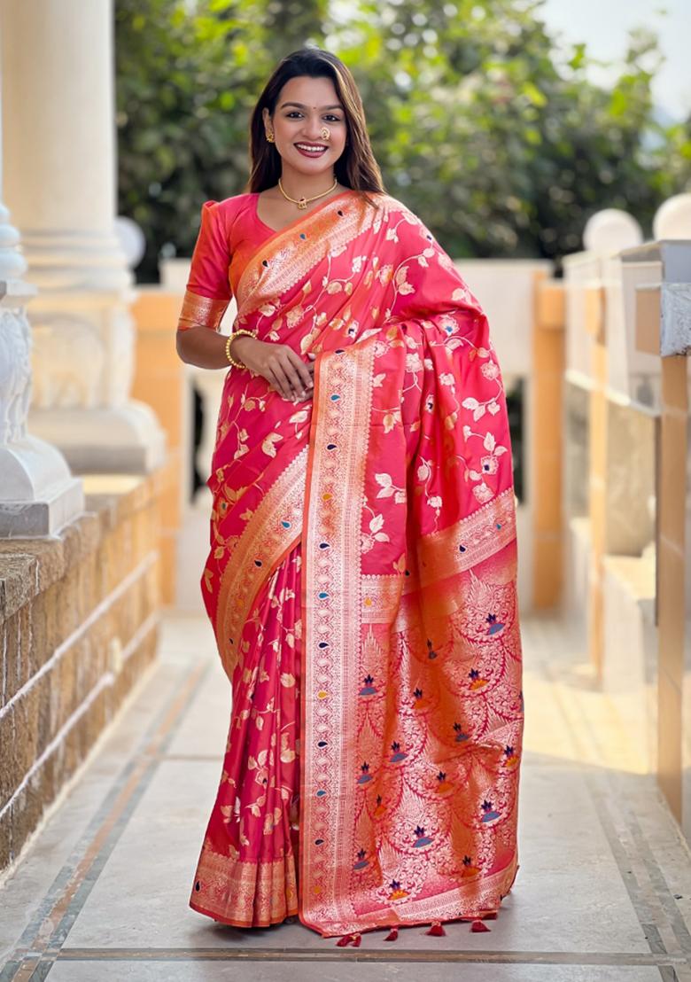 Gajri Pink Weaving Silk Saree Set