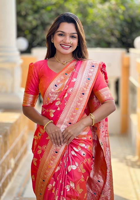 Gajri Pink Weaving Silk Saree Set