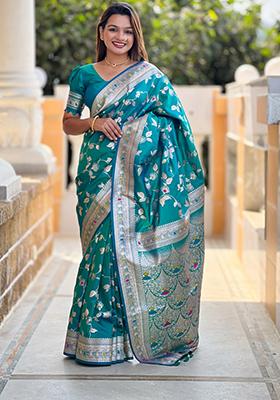 Rama Green Weaving Silk Saree Set