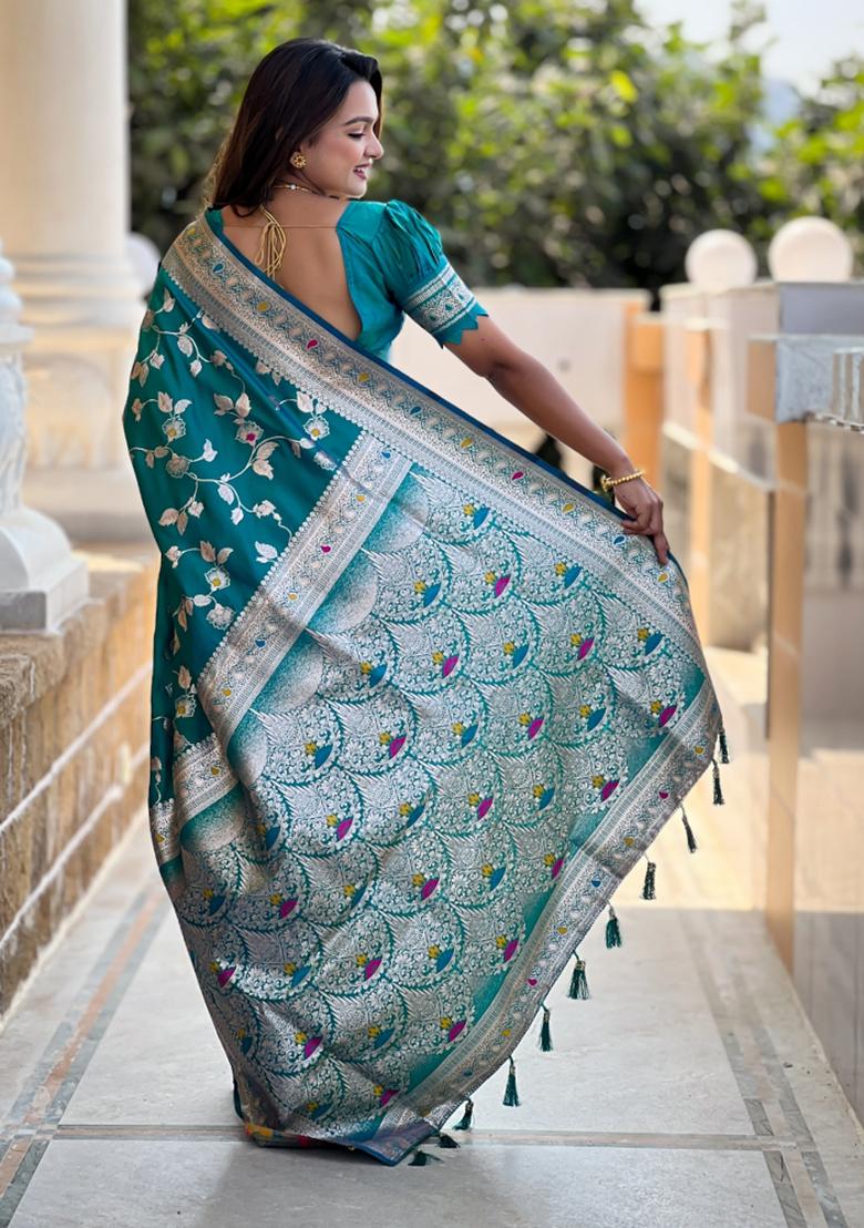 Rama Green Weaving Silk Saree Set
