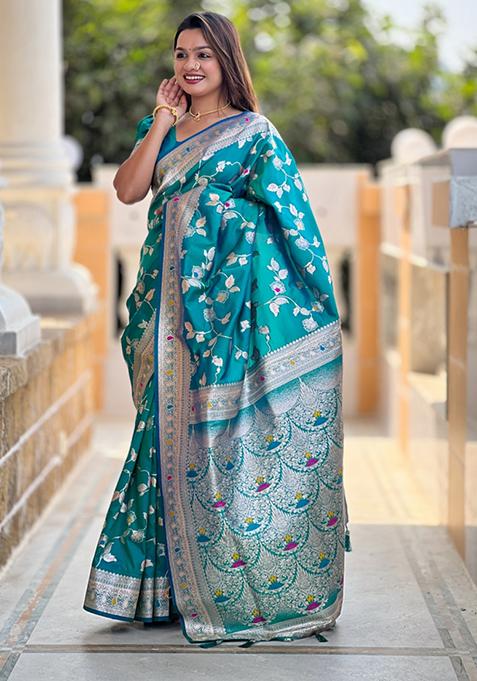 Rama Green Weaving Silk Saree Set