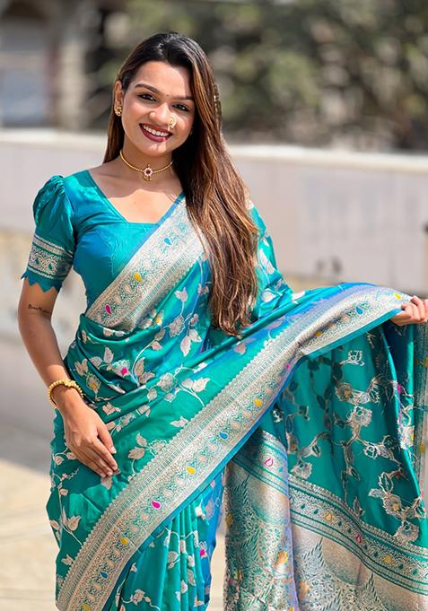 Rama Green Weaving Silk Saree Set