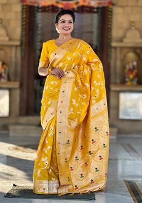 Yellow Weaving Silk Saree Set
