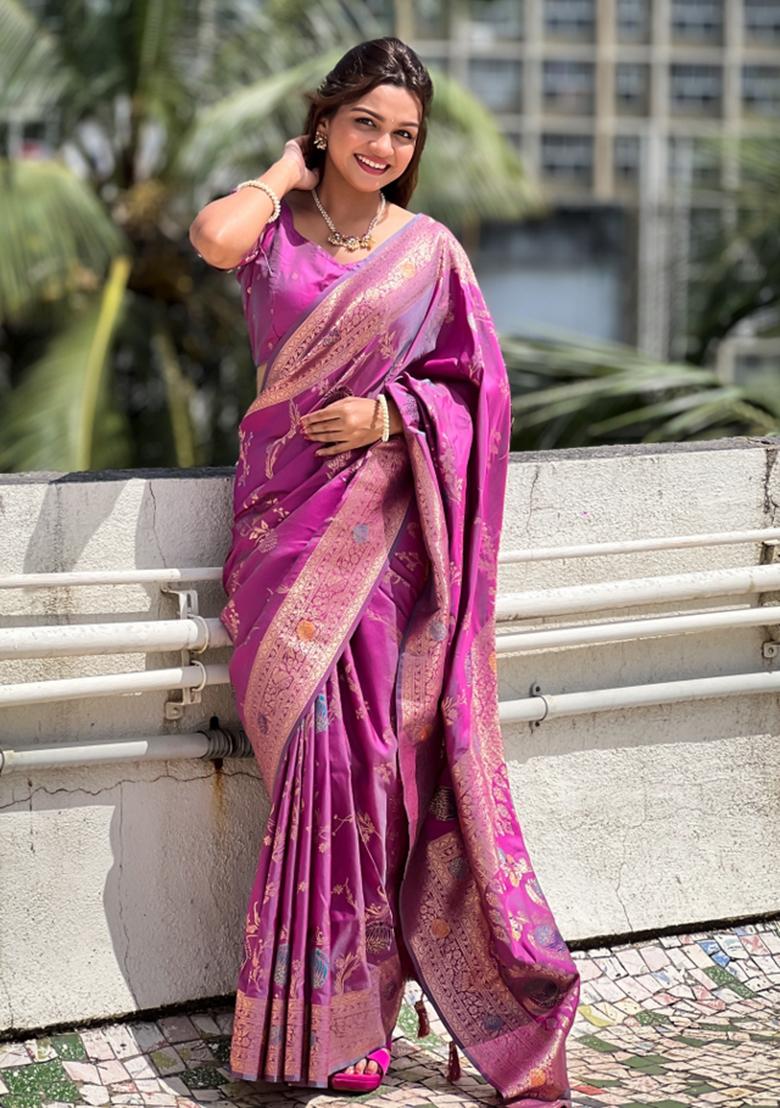 Rani Pink Weaving Silk Saree Set