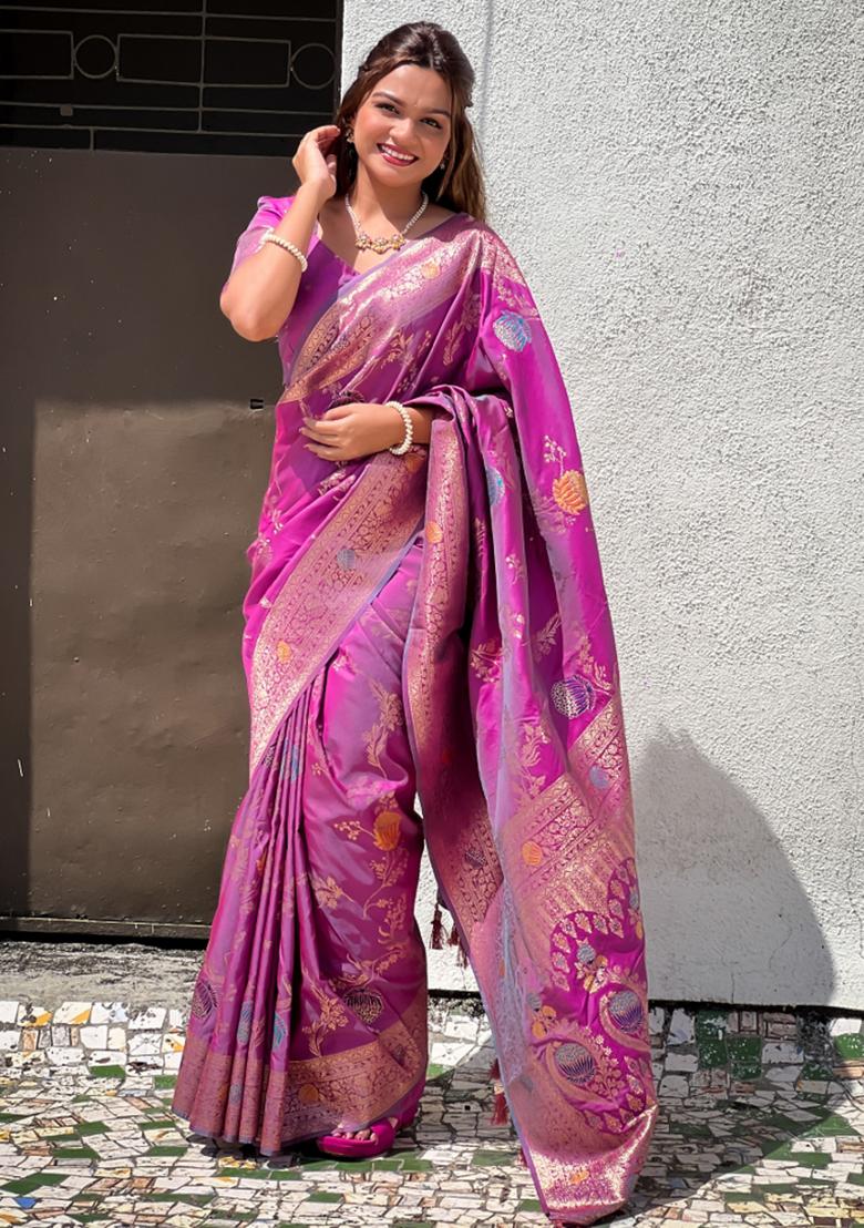 Rani Pink Weaving Silk Saree Set