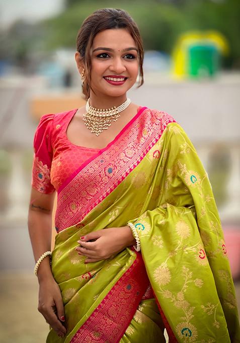 Yellow Weaving Silk Saree Set