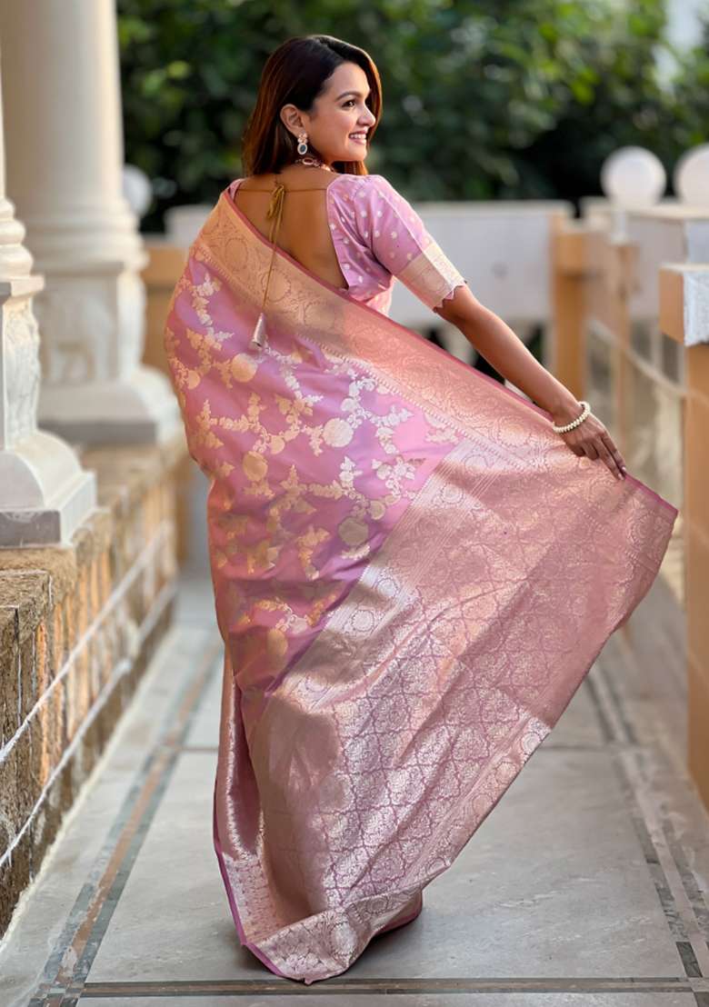 Lavender Weaving Silk Saree Set for Diwali and Festive Wear - Indya