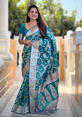 Rama Green Weaving Silk Saree Set