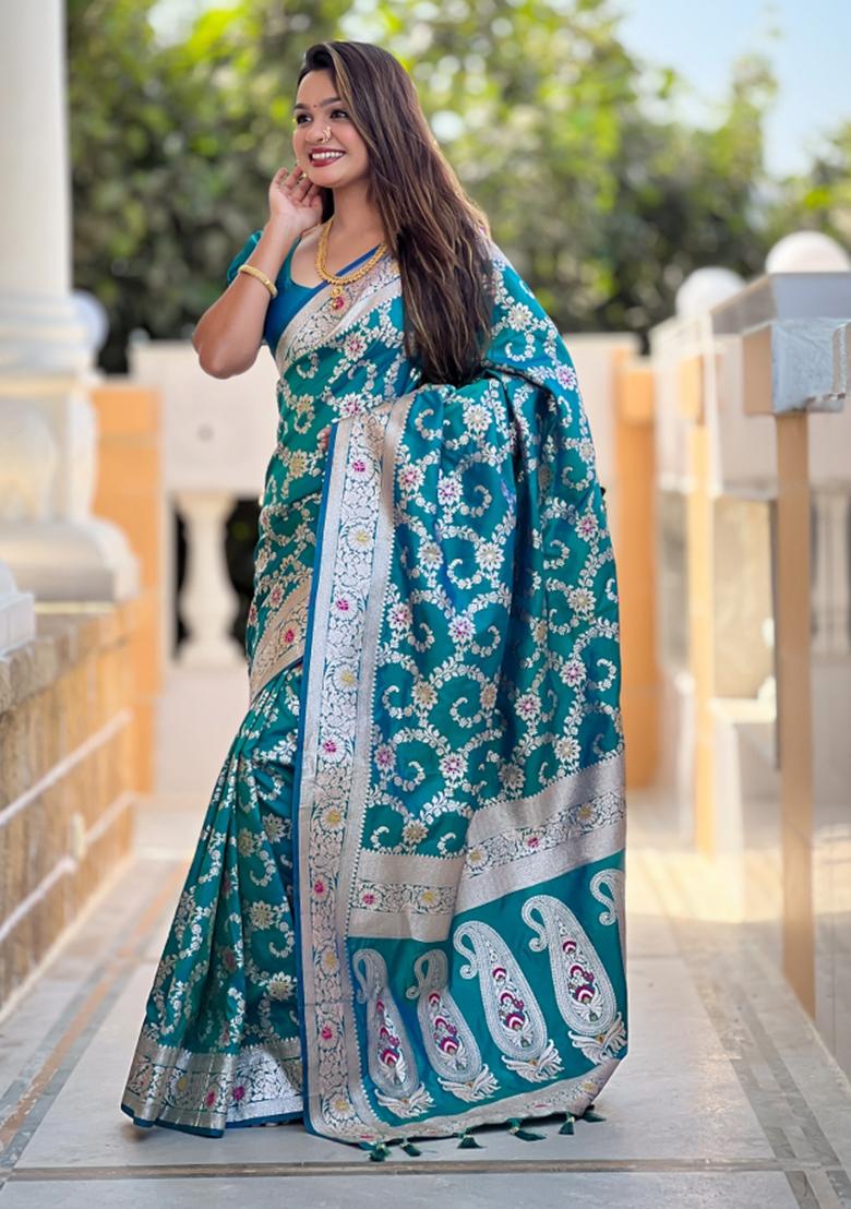 Rama Green Weaving Silk Saree Set
