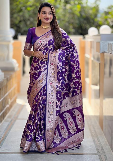 Purple Weaving Silk Saree Set