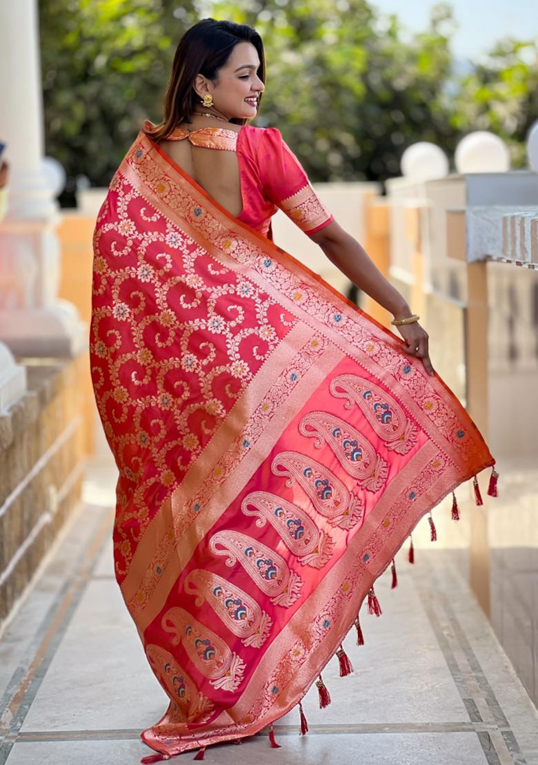 Gajri Pink Weaving Silk Saree Set