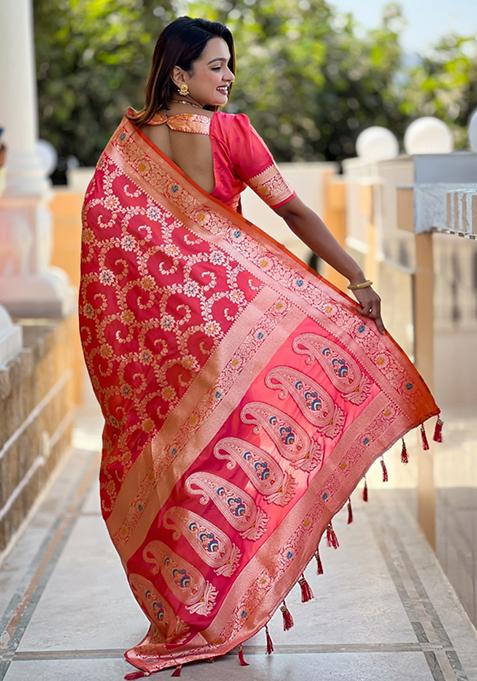 Gajri Pink Weaving Silk Saree Set