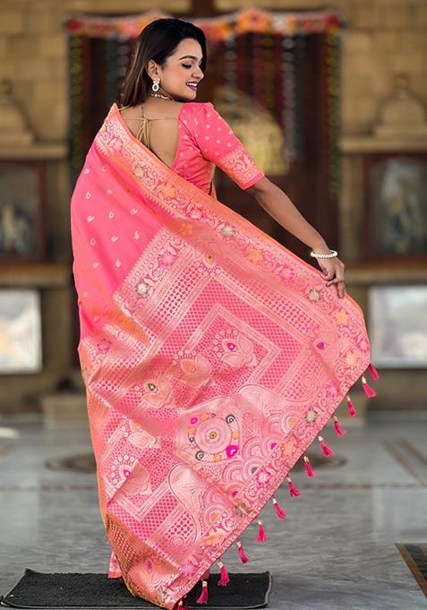 Gajri Pink Weaving Silk Saree Set