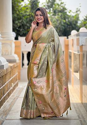 Pista Green Weaving Silk Saree Set