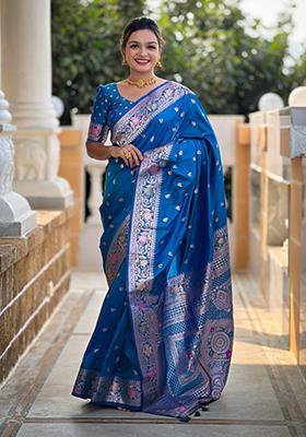 Sky Blue Weaving Silk Saree Set