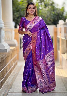 Violet Weaving Silk Saree Set