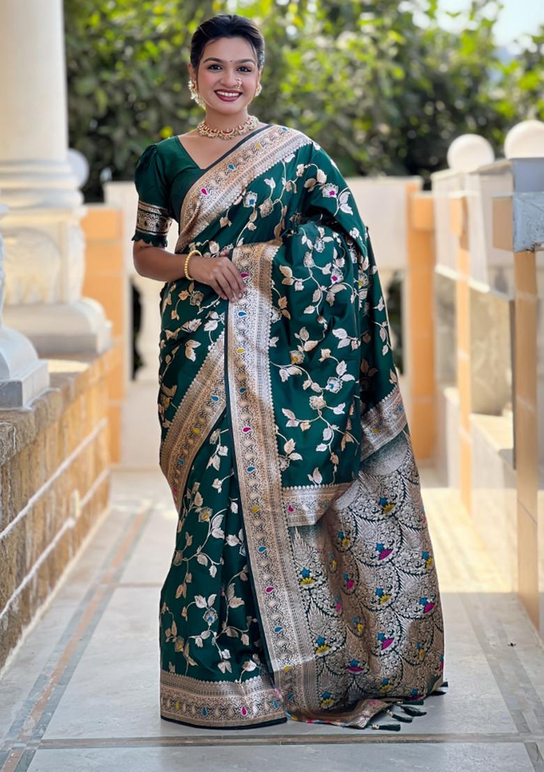Bottle Green Weaving Silk Saree Set