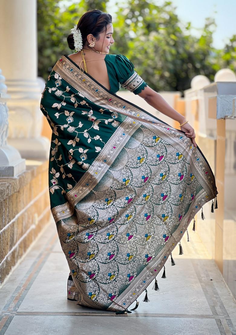 Bottle Green Weaving Silk Saree Set